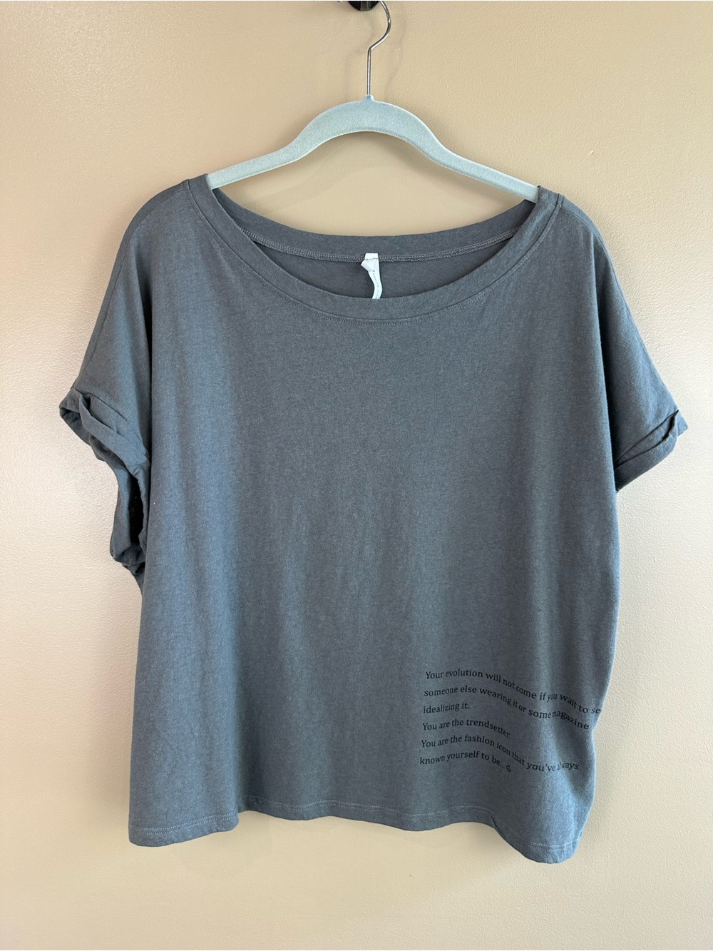 Made In USA Gray Graphic Quote Tee Rolled Sleeve Boxy Cotton T-Shirt Large